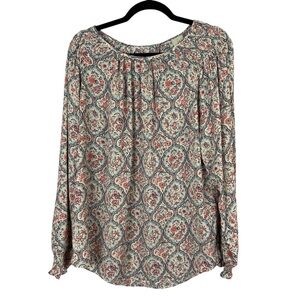 Joie Blue and Pink Floral Relaxed Pleated Blouse Size Large